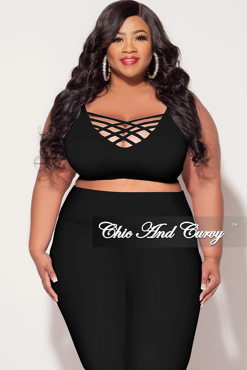 Final Sale Plus Size Spaghetti Strap Triple Criss Cross Front Bralette in Black Casual Comfort Slim Fit Design