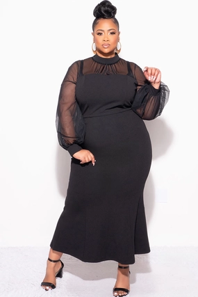Final Sale Plus Size Sheer Mesh Sleeve & Shoulder 2pc Set in Black Casual Flex Light Reflective Details