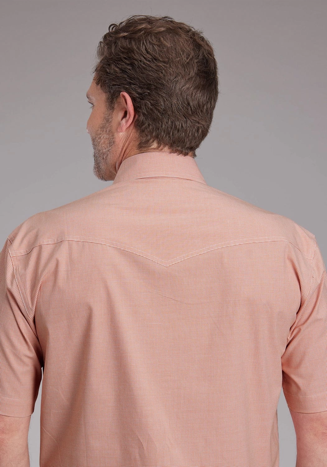 Roper Mens 2387 Stretch Minicheck Orange Cotton Blend S/S Shirt Preppy Vibe