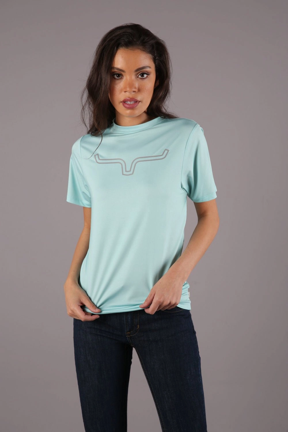 Kimes Ranch Womens Outlier Tech Tee Aqua Cotton Blend S/S T-Shirt Lightweight Layer