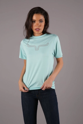 Premium Fabric Kimes Ranch Womens Outlier Tech Tee Aqua Cotton Blend S/S T-Shirt