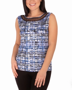 All Over Print Technique Sleeveless Top With Eyelet Collar