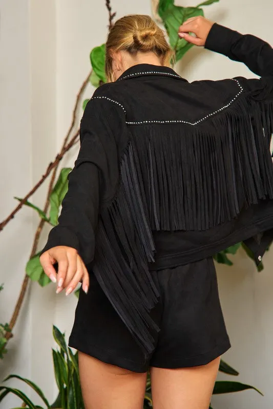 Suede Studded Fringe Jacket PLUS JJO5009P