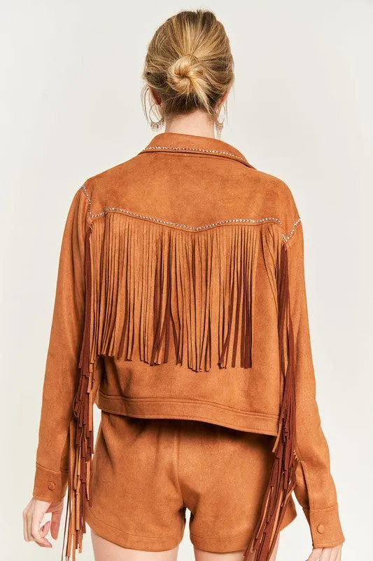 Suede Studded Fringe Jacket PLUS JJO5009P