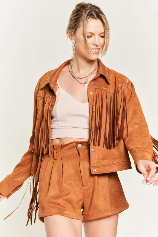 Suede Studded Fringe Jacket PLUS JJO5009P