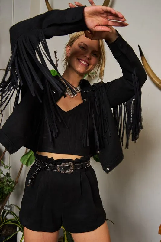 Suede Studded Fringe Jacket PLUS JJO5009P