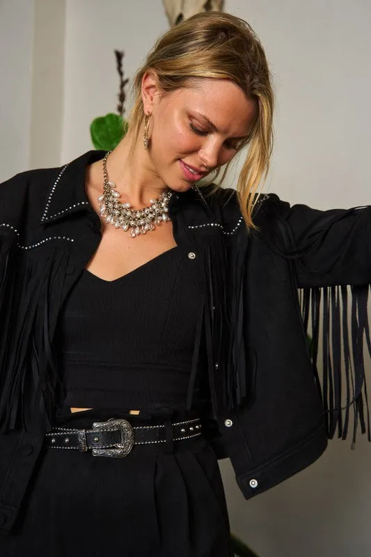 Suede Studded Fringe Jacket PLUS JJO5009P