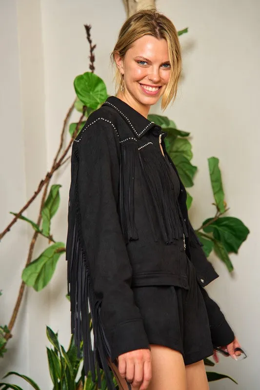 Suede Studded Fringe Jacket PLUS JJO5009P
