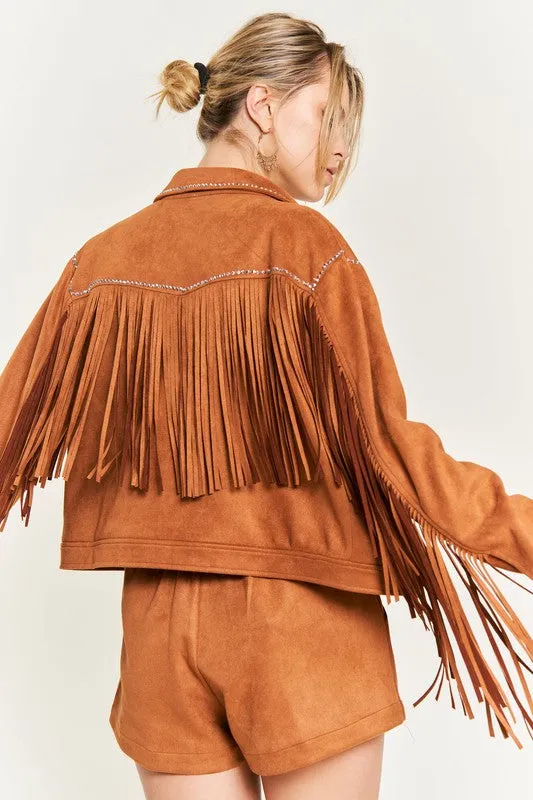 Suede Studded Fringe Jacket PLUS JJO5009P