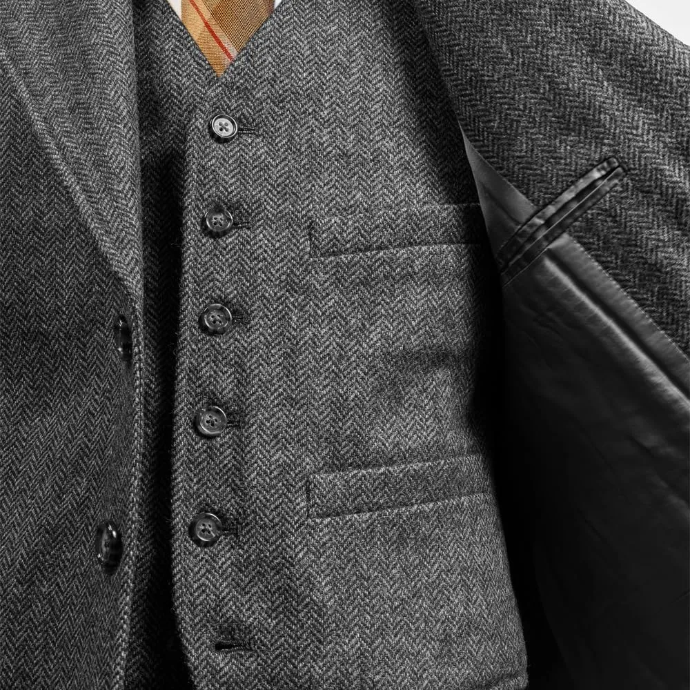 Suit for Men Herringbone Tweed Wool Three Piece Suits Slim Fit Vintage Wedding Halloween 2024 Blazer Vest Pants