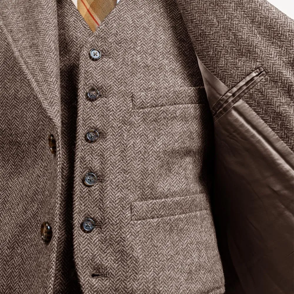 Suit for Men Herringbone Tweed Wool Three Piece Suits Slim Fit Vintage Wedding Halloween 2024 Blazer Vest Pants