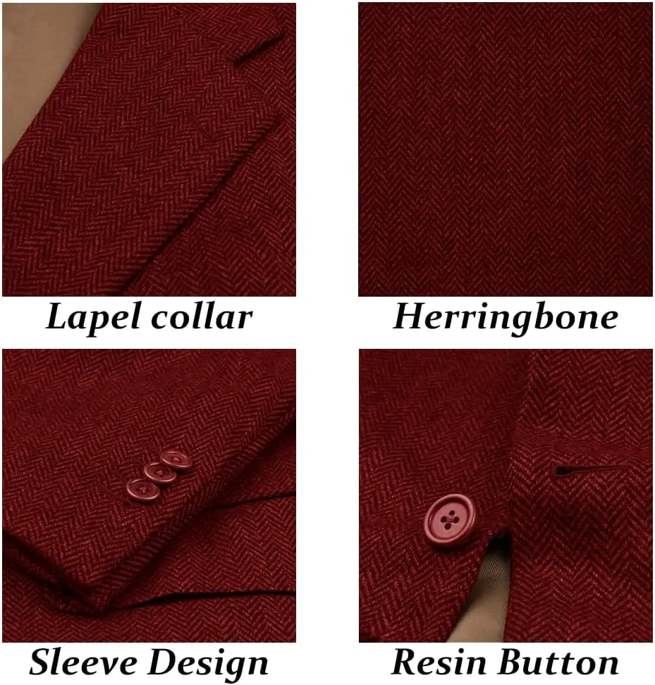 Suit for Men Herringbone Tweed Wool Three Piece Suits Slim Fit Vintage Wedding Halloween 2024 Blazer Vest Pants