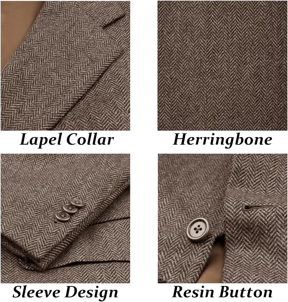 Suit for Men Herringbone Tweed Wool Three Piece Suits Slim Fit Vintage Wedding Halloween 2024 Blazer Vest Pants
