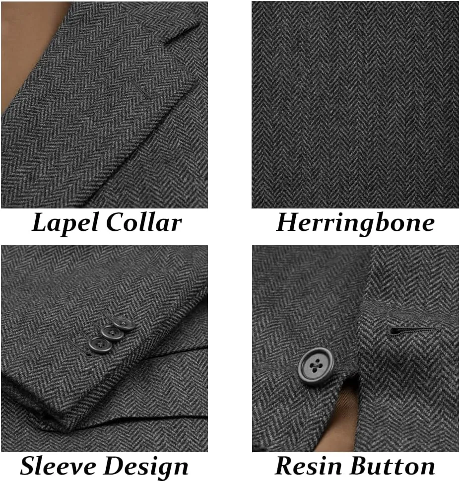 Suit for Men Herringbone Tweed Wool Three Piece Suits Slim Fit Vintage Wedding Halloween 2024 Blazer Vest Pants