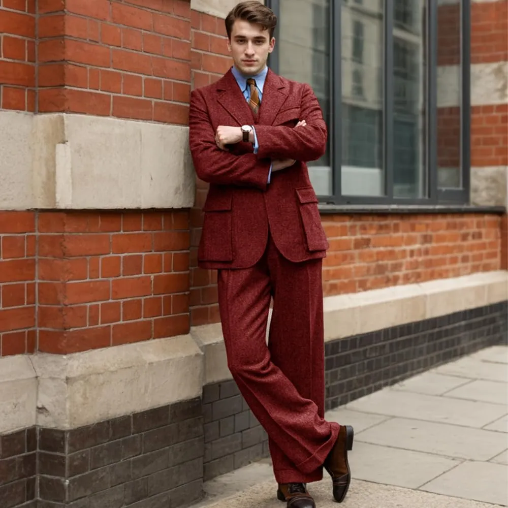 Suit for Men Herringbone Tweed Wool Three Piece Suits Slim Fit Vintage Wedding Halloween 2024 Blazer Vest Pants