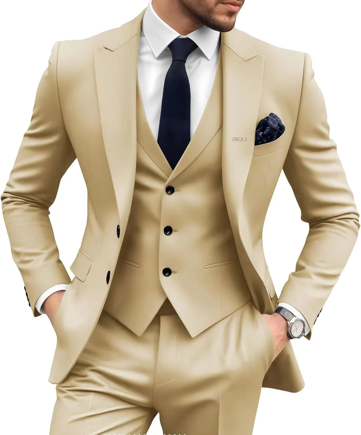 Suits for Men 3 Piece Slim Fit Prom Mens Suit 2 Button Solid Business Party Set Groomsmen Homecoming Suit Jacket Vest Pants