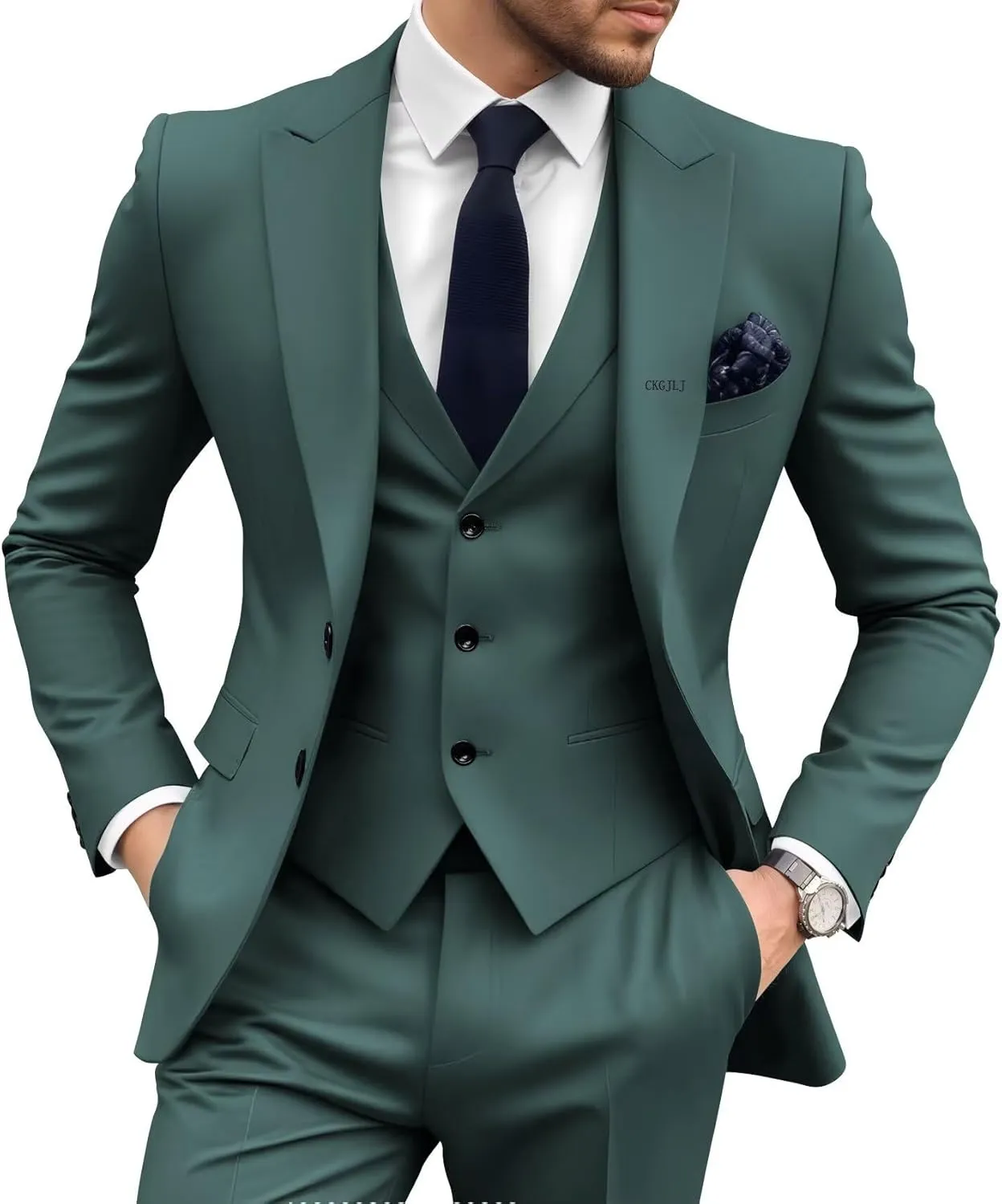 Suits for Men 3 Piece Slim Fit Prom Mens Suit 2 Button Solid Business Party Set Groomsmen Homecoming Suit Jacket Vest Pants