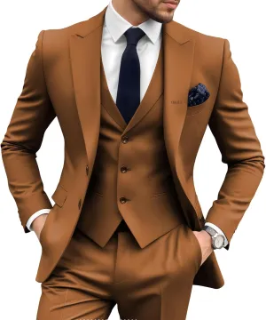 Suits for Men 3 Piece Slim Fit Prom Mens Suit 2 Button Solid Business Party Set Groomsmen Homecoming Suit Jacket Vest Pants