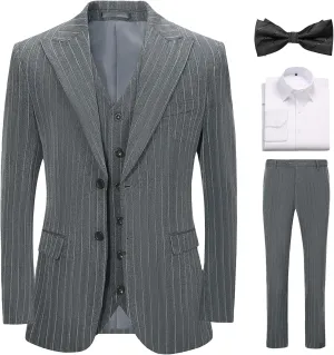 Suits for Men Slim Fit 3 Pieces Peaked Lapel Tuxedo Blazer Vest Pants Shirt Bow Tie Prom Party Wedding Business Dinner