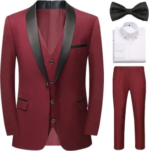 Suits for Men Slim Fit 3 Pieces Shawl Lapel Tuxedo Blazer Vest Pants Shirt Bow Tie Prom Wedding Business Dinner