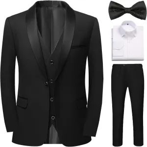 Suits for Men Slim Fit 3 Pieces Shawl Lapel Tuxedo Blazer Vest Pants Shirt Bow Tie Prom Wedding Business Dinner