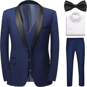 Suits for Men Slim Fit 3 Pieces Shawl Lapel Tuxedo Blazer Vest Pants Shirt Bow Tie Prom Wedding Business Dinner
