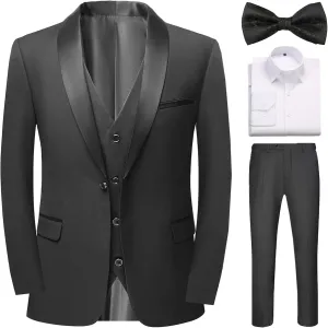 Suits for Men Slim Fit 3 Pieces Shawl Lapel Tuxedo Blazer Vest Pants Shirt Bow Tie Prom Wedding Business Dinner