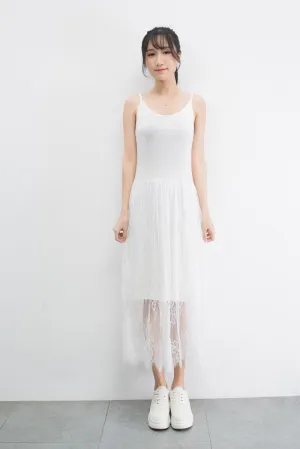 Summer Korean Modal Lace Spliced Cami Dress High Waist Solid Colored Tank Top Fairy Dress