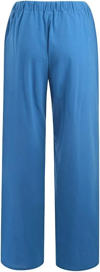Summer Pants for Women 2025 Cotton Linen Elastic Waist Drawstring Wide Leg Ankle Length Lounge Pant with Pockets