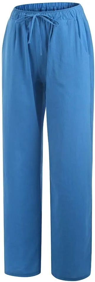 Summer Pants for Women 2025 Cotton Linen Elastic Waist Drawstring Wide Leg Ankle Length Lounge Pant with Pockets