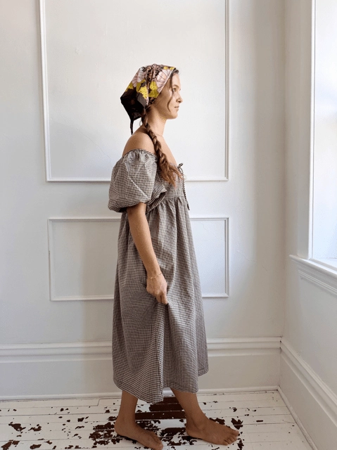 Clean Cut Checked Puff Sleeve Midi Dress