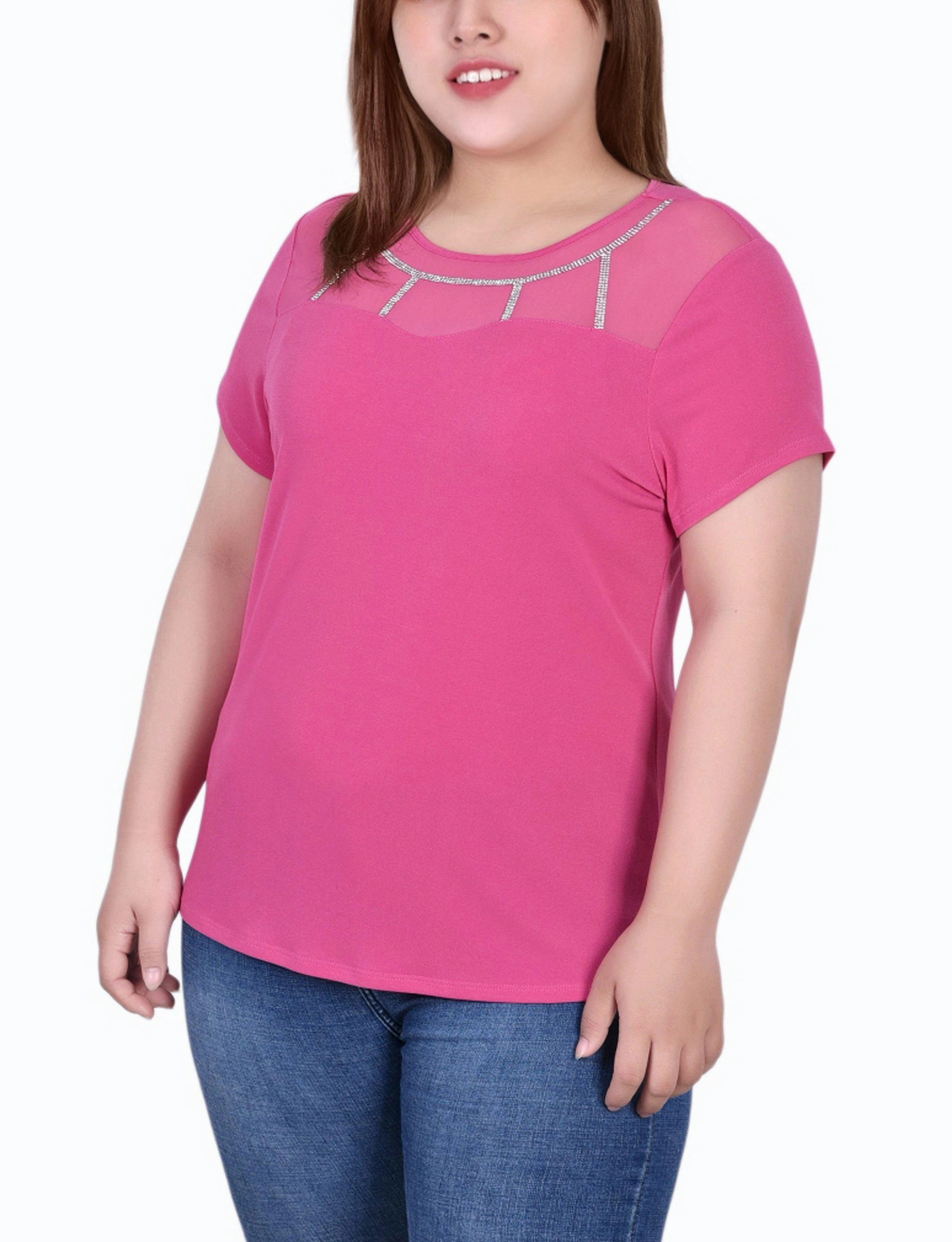 Plus Size Short Sleeve Crepe Top With Stone Details LowImpact Manufacturing