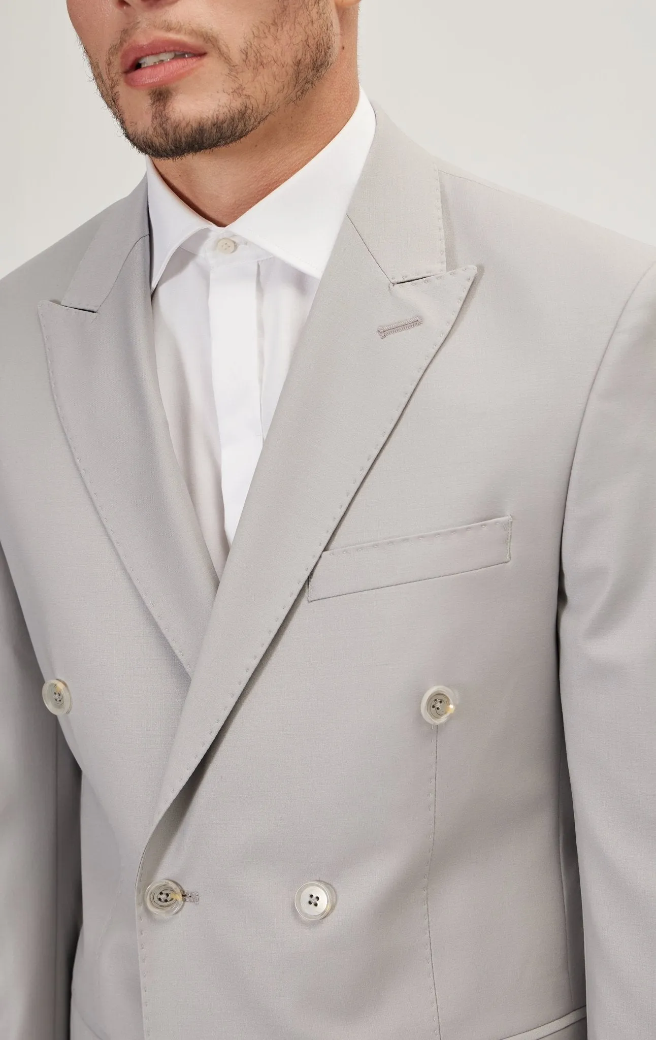 Super 120S Merino Wool Double Breasted Suit - Smoke Grey
