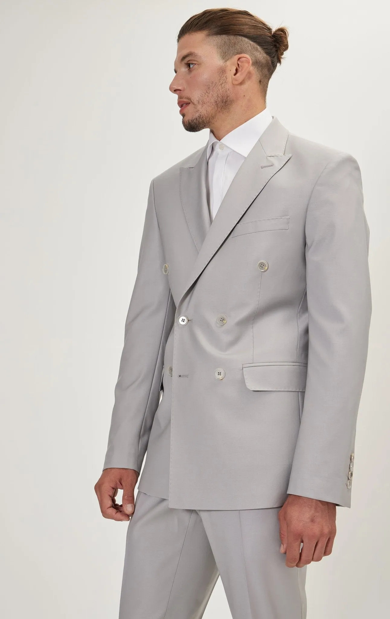 Super 120S Merino Wool Double Breasted Suit - Smoke Grey