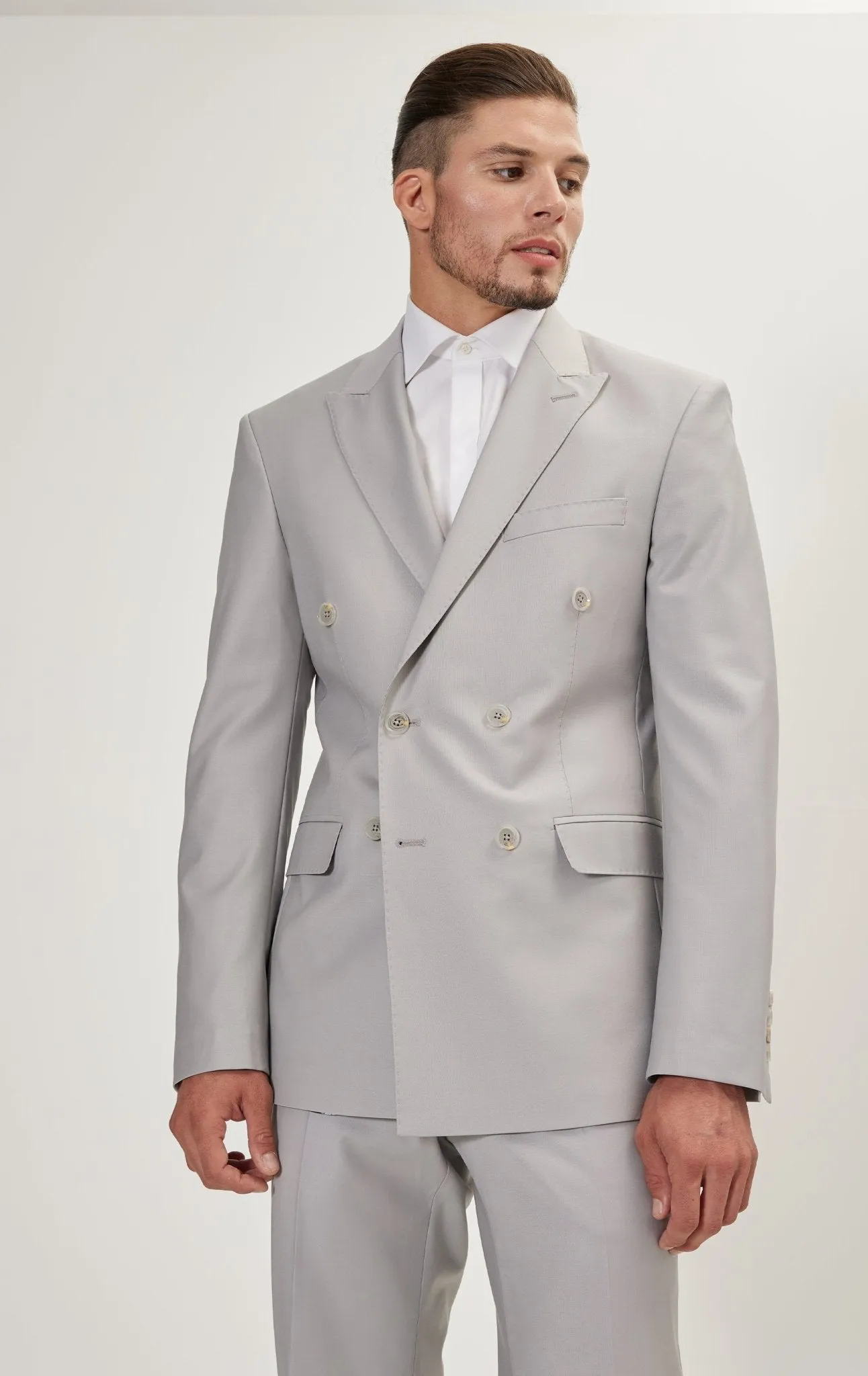 Super 120S Merino Wool Double Breasted Suit - Smoke Grey