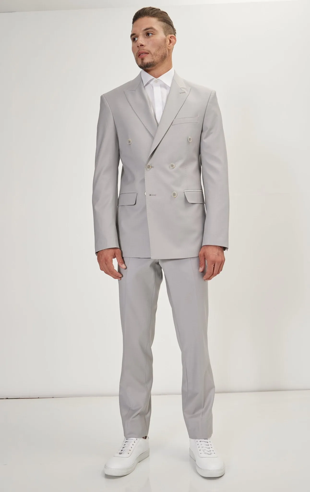 Super 120S Merino Wool Double Breasted Suit - Smoke Grey