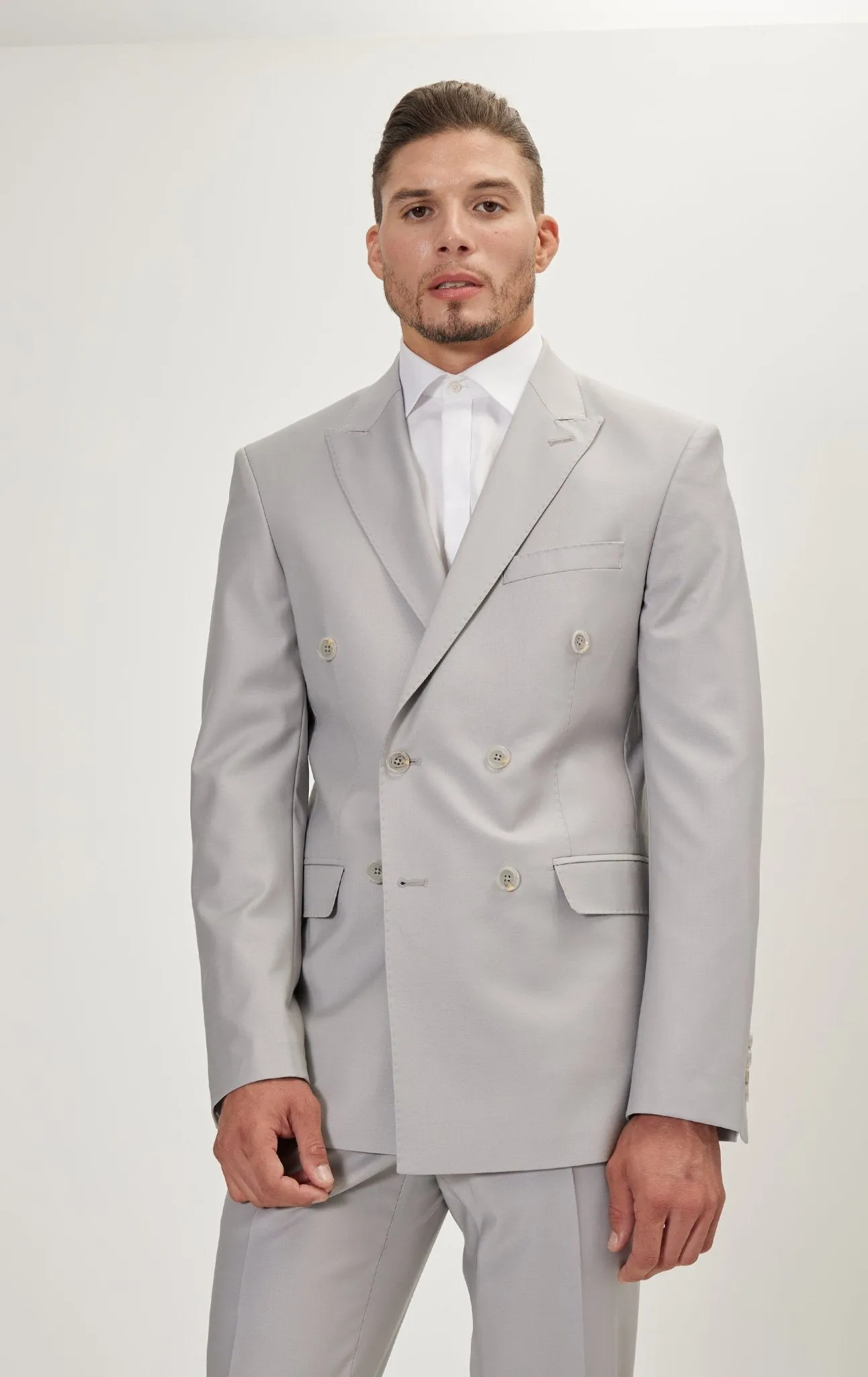 Super 120S Merino Wool Double Breasted Suit - Smoke Grey