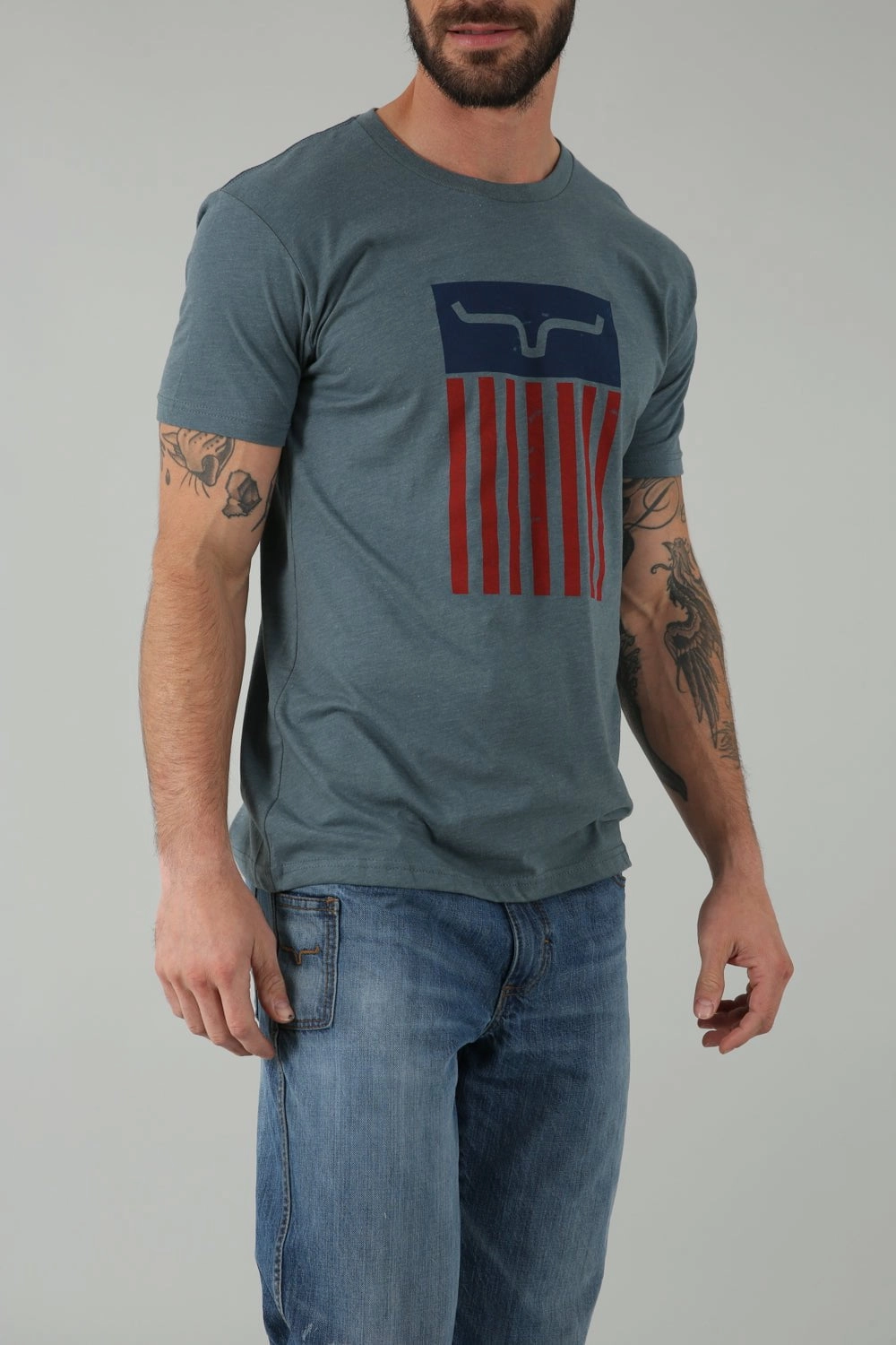 loose fitting Flexible Fit Kimes Ranch Mens Cody Tee Indigo Cotton Blend S/S T-Shirt