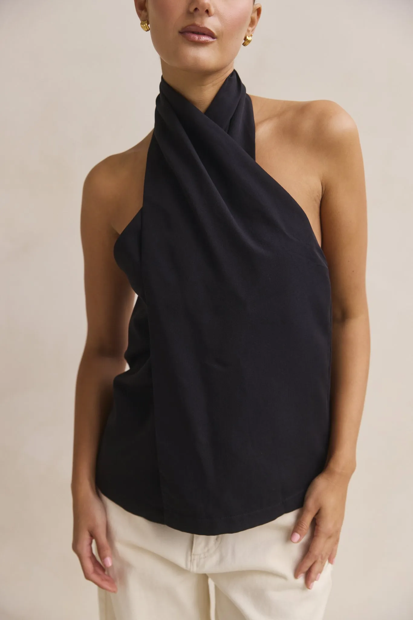 Suri Top (Black) Compact Jacquard Weave NonRestrictive Cut