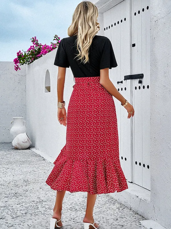 Surplice Tie-Belt Midi Dress in Contrast Leopard Print and Knit