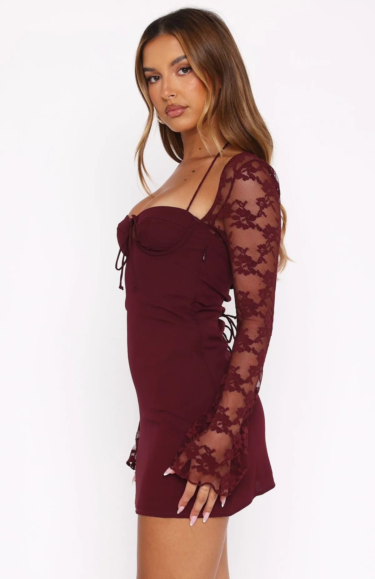 Won't Hide Long Sleeve Mini Dress Wine QuickDry Performance