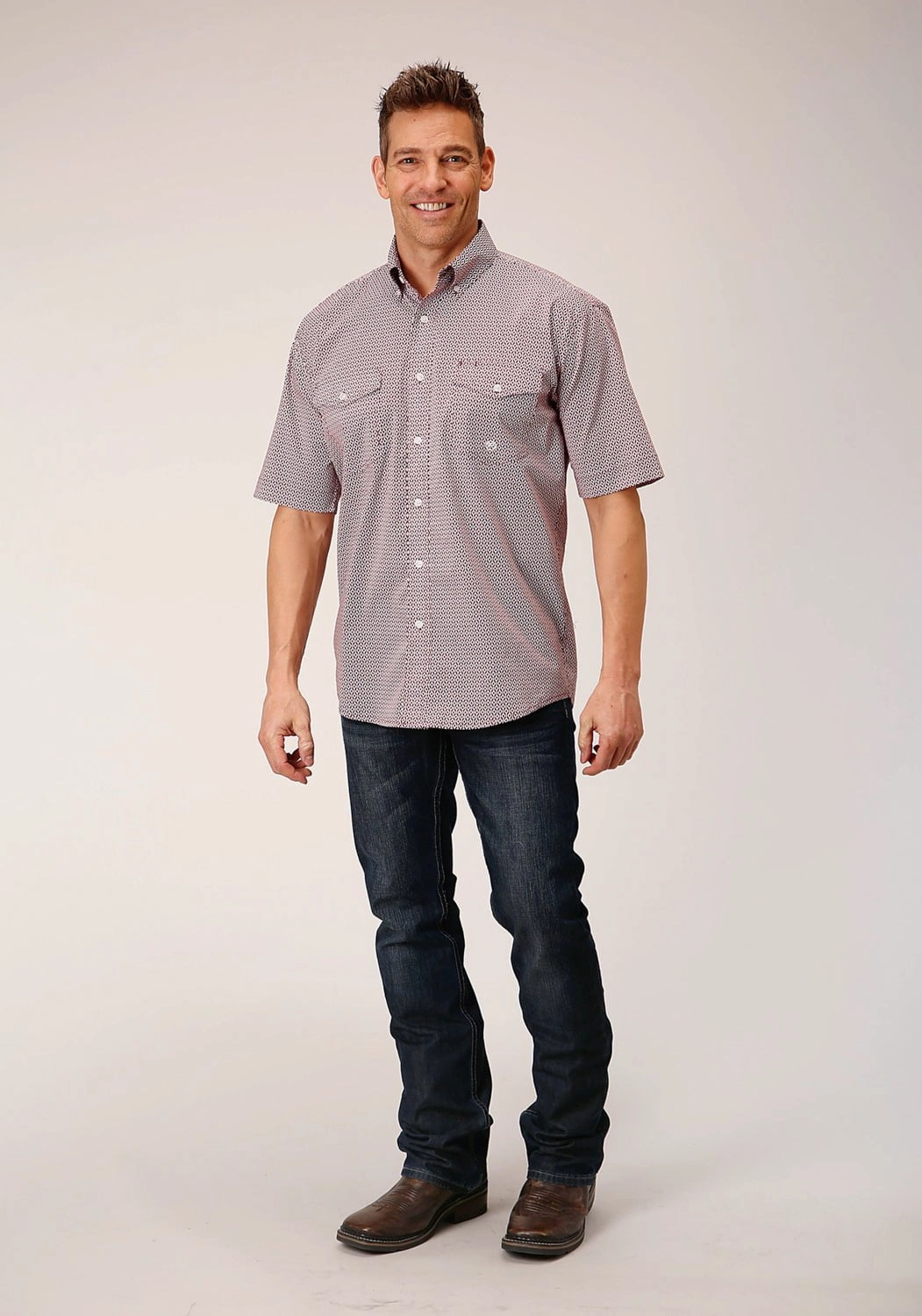 Gym Wear Roper Mens Climbing Diamond Red Cotton Blend S/S Shirt