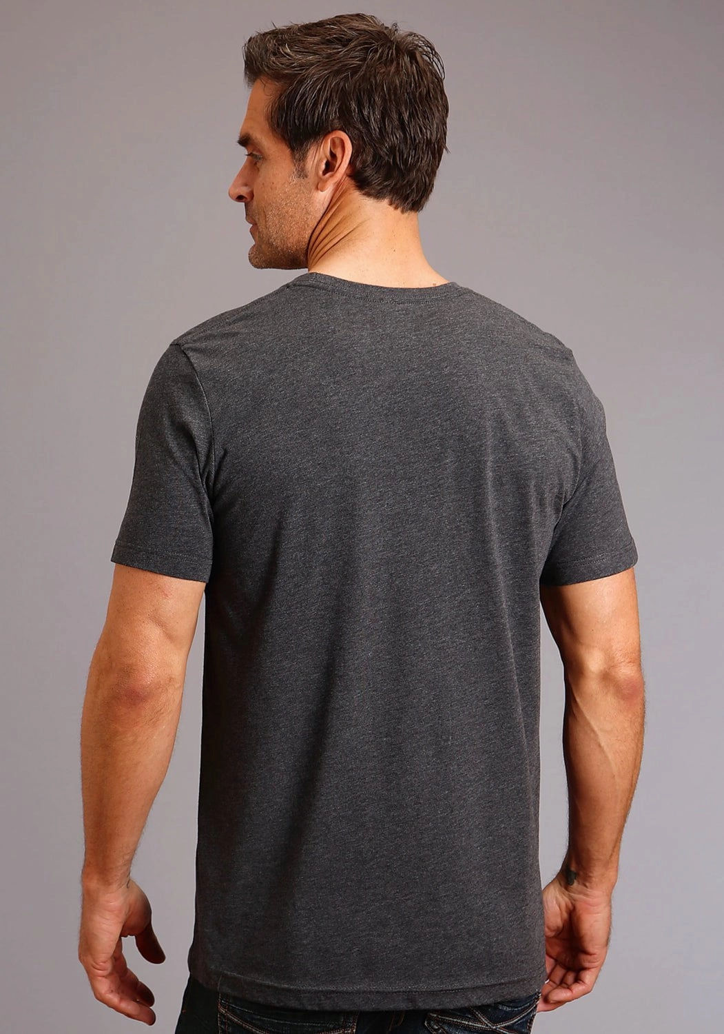 Stetson Mens Heather Grey Cotton Blend Logo Sketch S/S T-Shirt Printed design