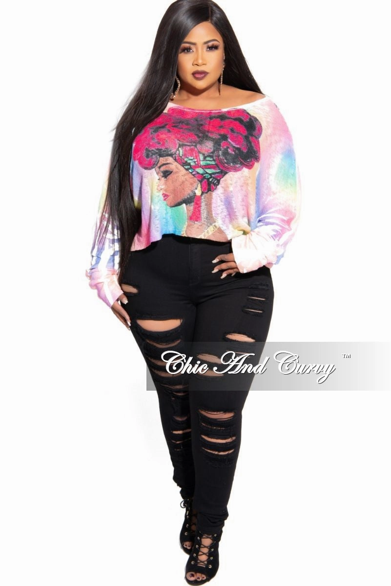Quick Comfort Design Final Sale Plus Size Long Sleeve Afrocentric Top in Fuchsia Multi Color