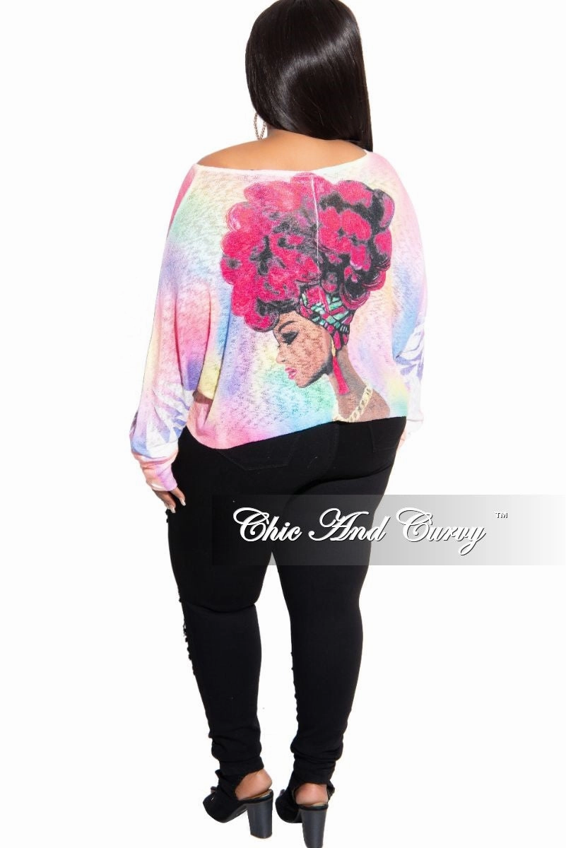 Final Sale Plus Size Long Sleeve Afrocentric Top in Fuchsia Multi Color Timeless Comfort Stable Shape