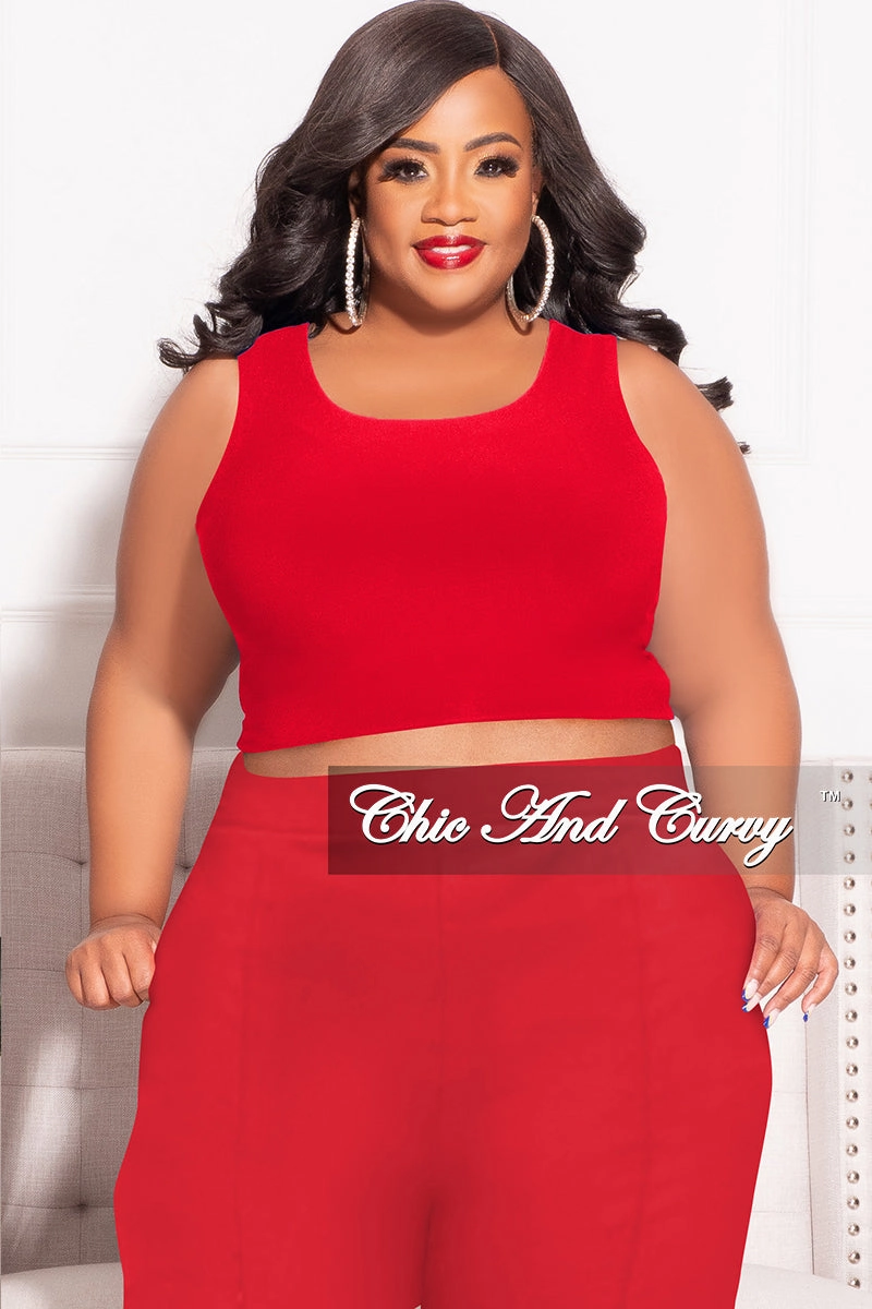 Final Sale Plus Size Sleeveless Crop Top in Red (Top Only) Minimal Design