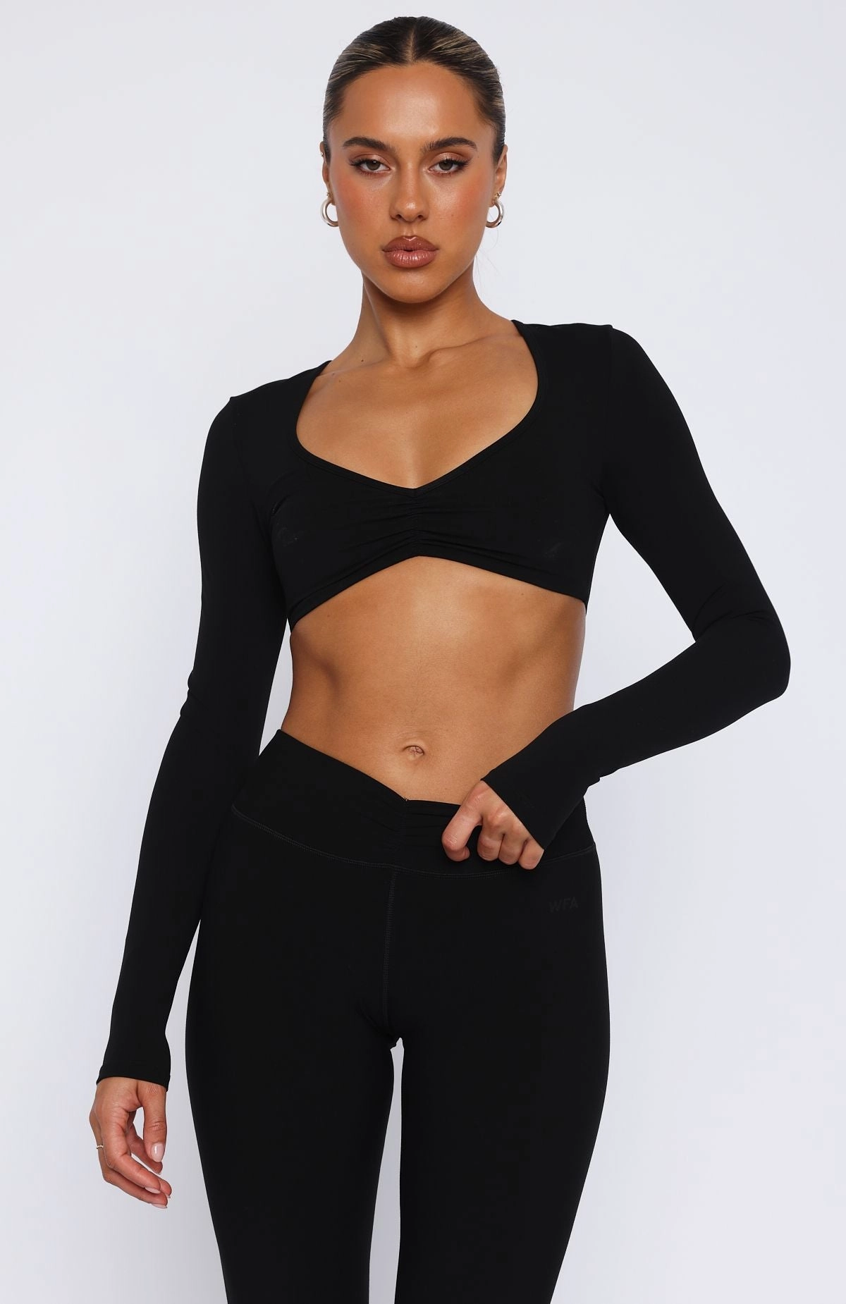Sync Long Sleeve Crop Black Double Stitched Seams