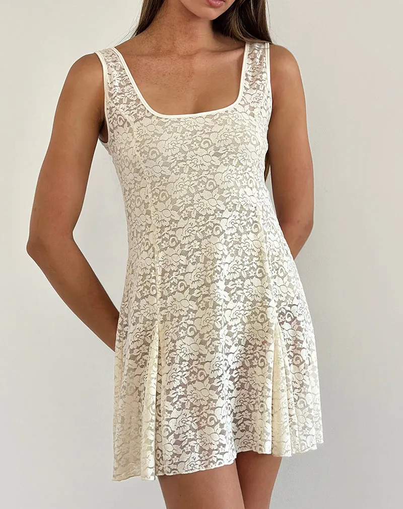 Tabah Mini Dress in Rose Lace Ivory
