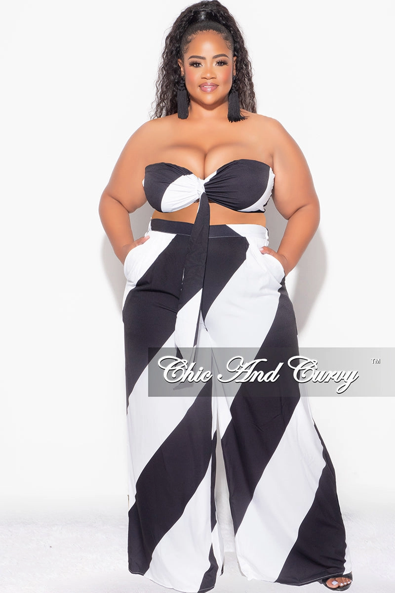 Final Sale Plus Size 2pc Bra Top and Pants Set Black and White Design Print Durable Fabric