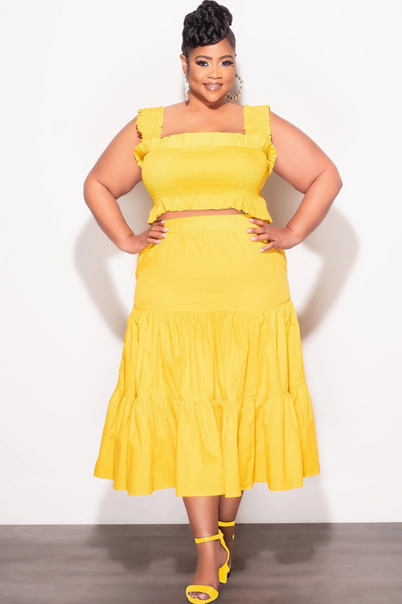 Final Sale Size 2pc Frill Crop Top and Maxi Skirt Set in Yellow QuickReleaseFastenings work mode